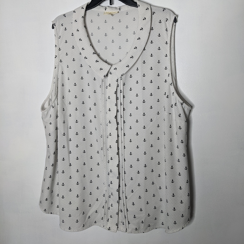 Modcloth White Sleeveless Anchor Print Blouse, 4X